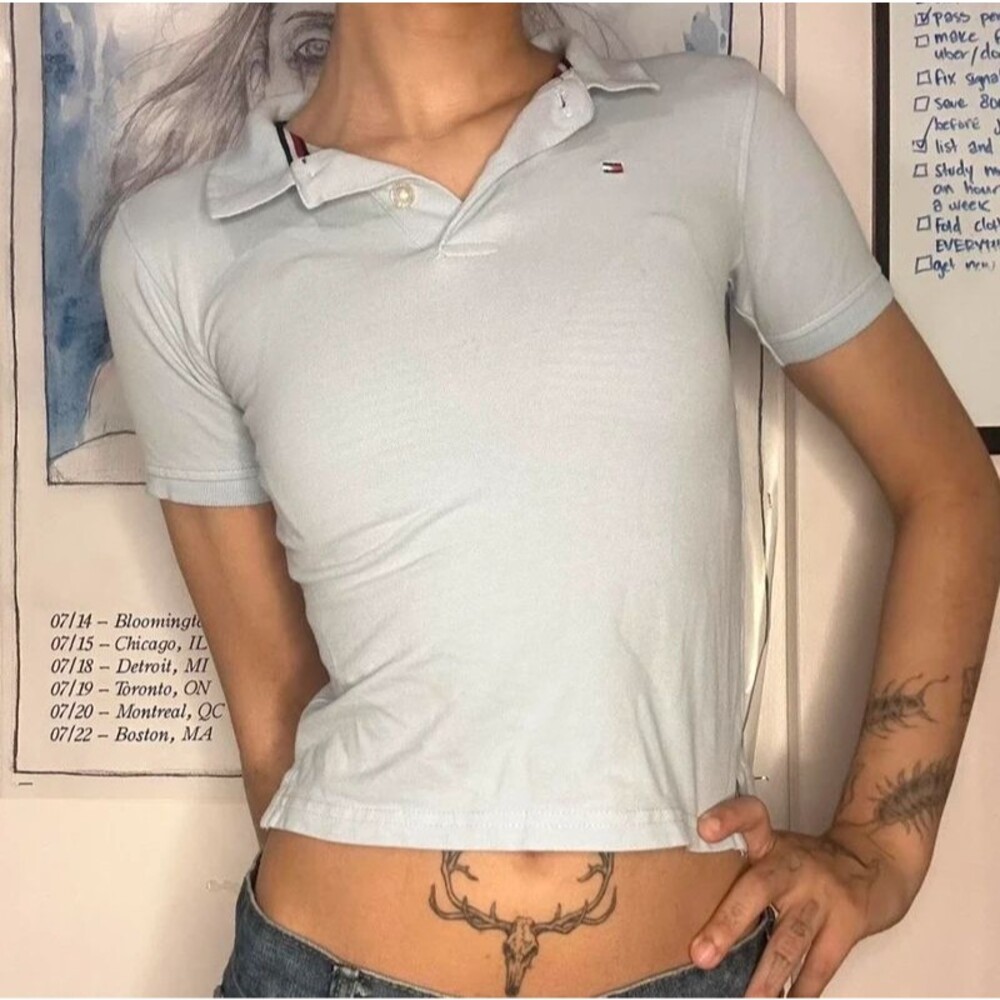 2000s pastel blue tommy hilfiger polo shirt